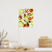 Fresh mixed salad vegetables falling to camera ポスター (キッチン)