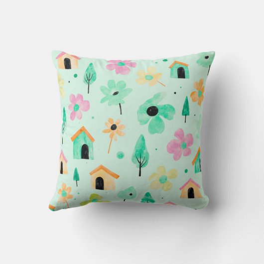 Fresh Modern Floral Pattern Pillow クッション (裏面)