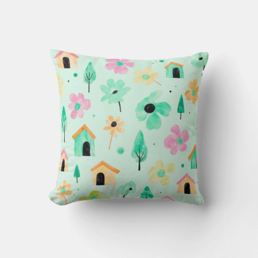 Fresh Modern Floral Pattern Pillow クッション (正面)