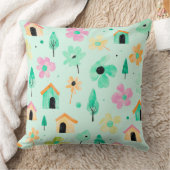 Fresh Modern Floral Pattern Pillow クッション (ブランケット)