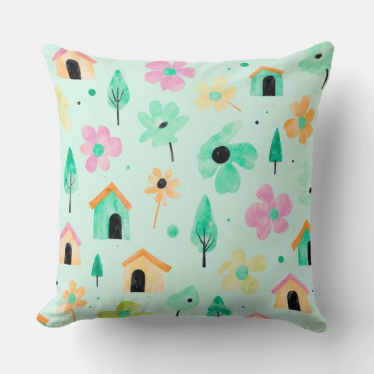 Fresh Modern Floral Pattern Pillow クッション (正面)
