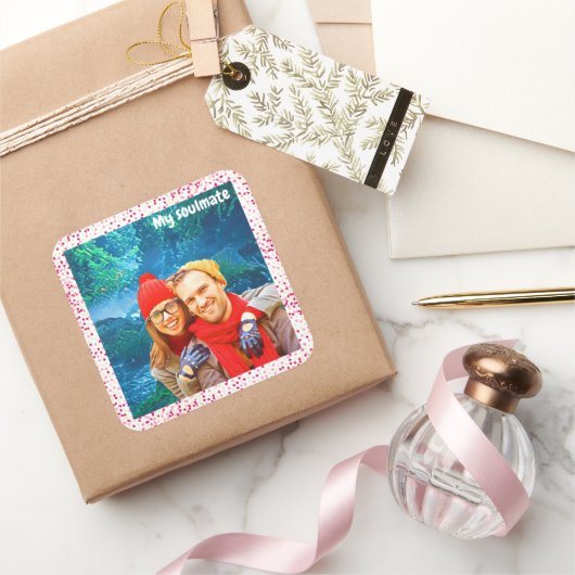 fresh modern personalized design red hearts スクエアシール (ギフト)