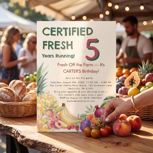 Fresh Off the Farm 5歳の誕生日ファーマーズマーケット 招待状