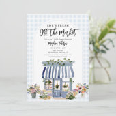 Fresh Off The Market Blue Floral Bridal Shower 招待状 (スタンド正面)