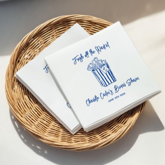 Fresh Off The Market Blue Hand Drawn Bridal Shower スタンダードカクテルナプキン