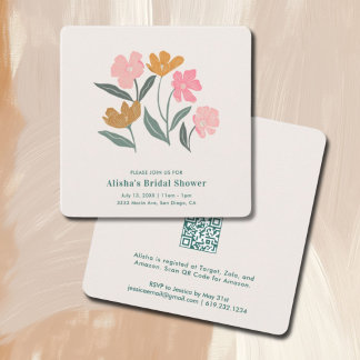 Fresh Off the Market Boho Floral Bridal Shower QR 招待状