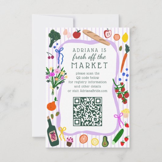 FRESH OFF THE MARKET Bridal Shower CUSTOM QR Code  出欠カード (正面)