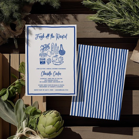 Fresh Off The Market Bridal Shower Whimsical Blue 招待状