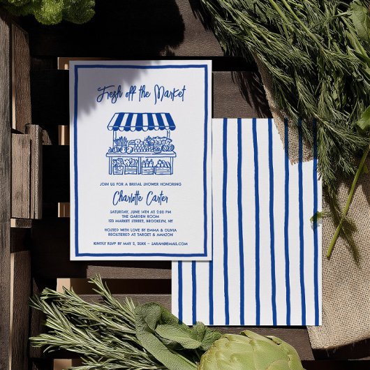 Fresh Off The Market Bridal Shower Whimsical Blue 招待状