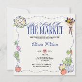 Fresh Off the Market Bridal Shower Whimsical Drawn 招待状 (正面)