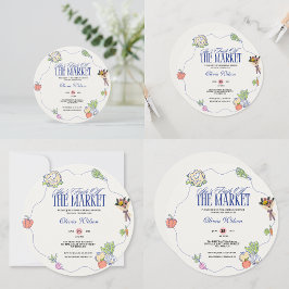 Fresh Off the Market Bridal Shower Whimsical Drawn 招待状