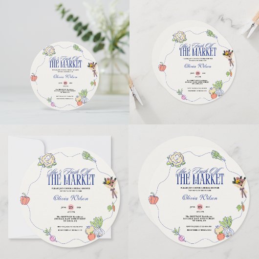 Fresh Off the Market Bridal Shower Whimsical Drawn 招待状