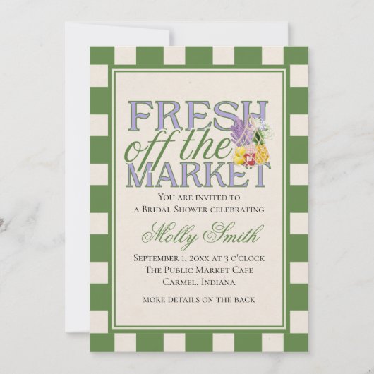 Fresh Off the Market Checkered Bridal Shower 招待状 (正面)