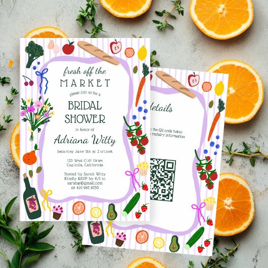 FRESH OFF THE MARKET Cute Custom QR Bridal Shower 招待状