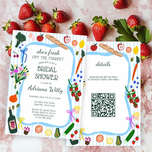 FRESH OFF THE MARKET Cute Custom QR Bridal Shower 招待状