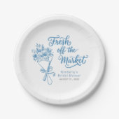 Fresh Off The Market Dusty Blue Bridal Shower ペーパープレート (正面)