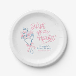 Fresh Off The Market Dusty Blue Pink Bridal Shower ペーパープレート