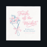 Fresh Off The Market Dusty Pink Blue Bridal Shower スタンダードカクテルナプキン<br><div class="desc">Dusty blue and blush pink whimsical floral hand-drawn bridal shower paper napkins "Fresh off the Market"</div>