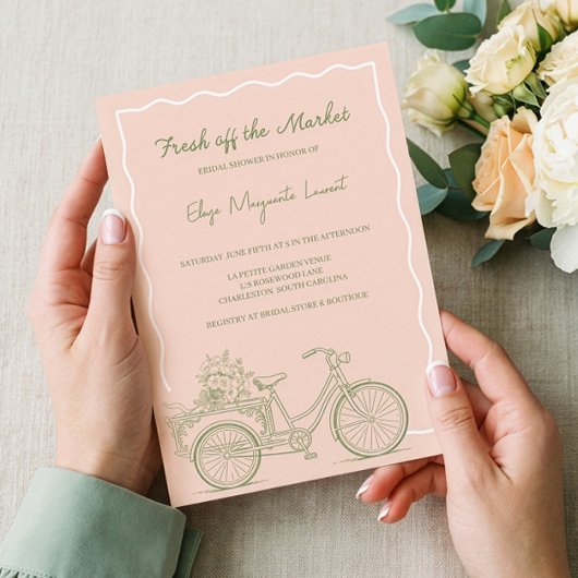 Fresh Off The Market Floral Bicycle Bridal Shower 招待状