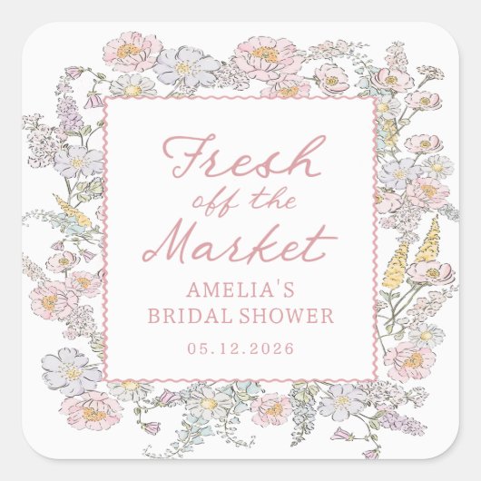 Fresh off the Market Floral Bridal Shower Sticker  スクエアシール (正面)