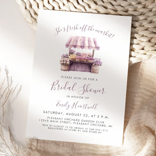 Fresh Off the Market Floral Purple Bridal Shower 招待状