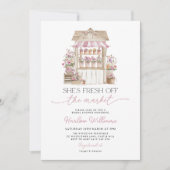 Fresh off the Market Flower Purple Bridal Shower  招待状 (正面)