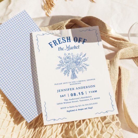 Fresh Off The Market Garden Blue Bridal Shower  招待状