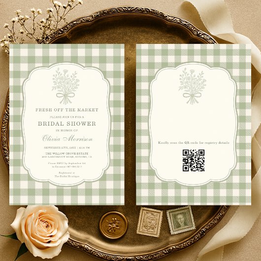 Fresh Off the Market Gingham QR Code 招待状