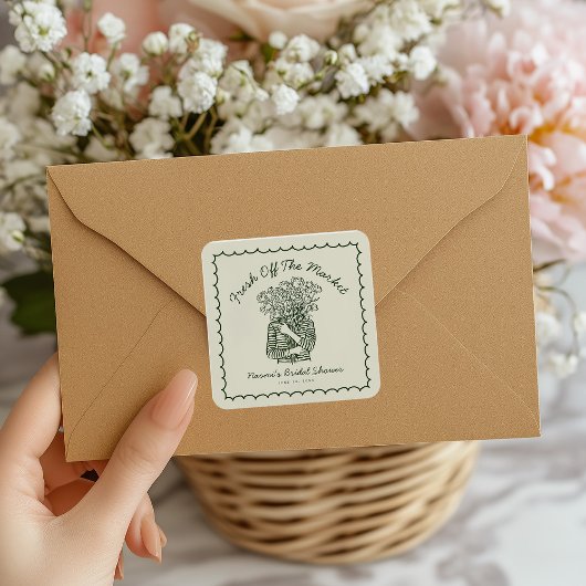Fresh Off The Market Hand Drawn Bridal Shower スクエアシール