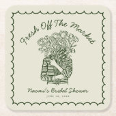 Fresh Off The Market Hand Drawn Bridal Shower スクエアペーパーコースター (正面)