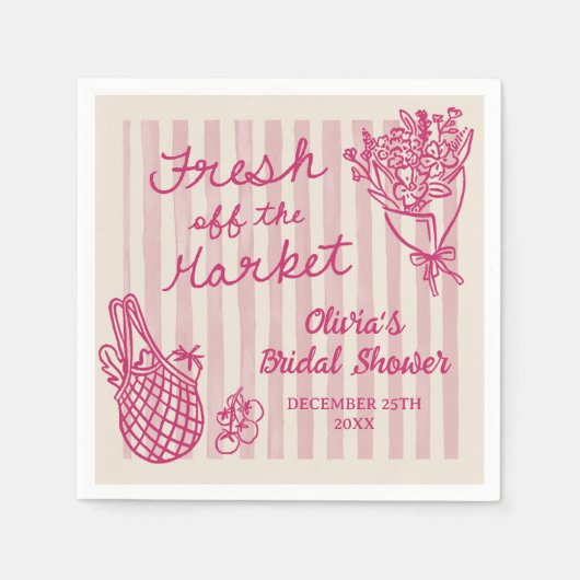 Fresh Off The Market Hand Drawn Bridal Shower スタンダードカクテルナプキン (正面)