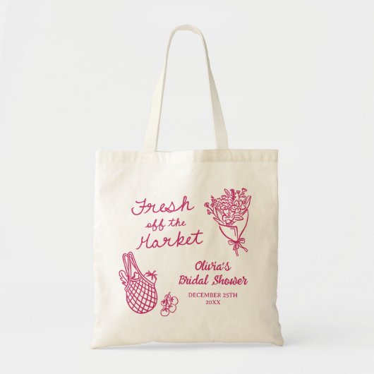 Fresh Off The Market Hand Drawn Bridal Shower トートバッグ (正面)