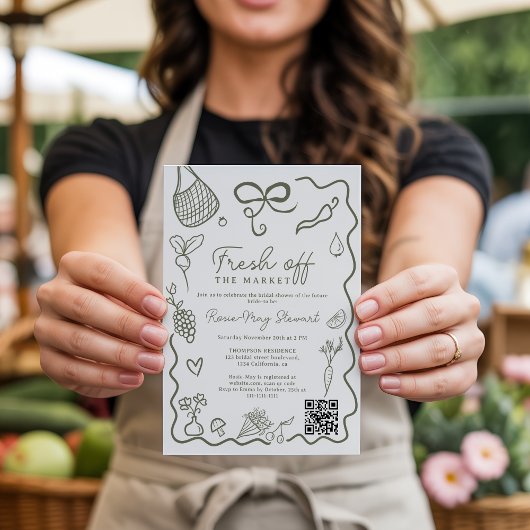 Fresh Off the Market HandDrawn Whimsical QR Bridal 招待状