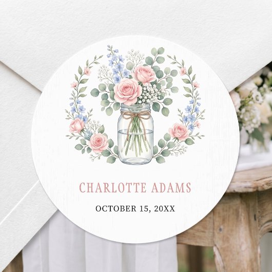 Fresh Off The Market Mason Jar Bridal Shower ラウンドシール