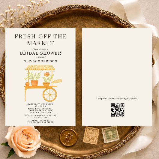 Fresh Off the Market QR Code Bridal Shower 招待状