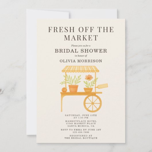 Fresh Off the Market QR Code Bridal Shower 招待状 (正面)