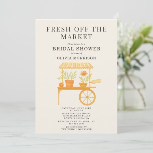 Fresh Off the Market QR Code Bridal Shower 招待状 (スタンド正面)
