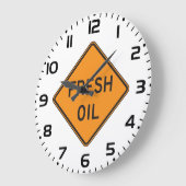 Fresh Oil Road Warning Sign ラージ壁時計 (傾斜)