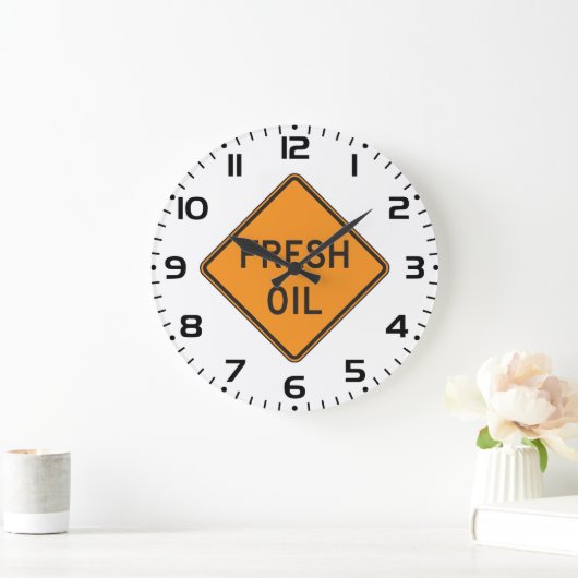 Fresh Oil Road Warning Sign ラージ壁時計 (ホーム)