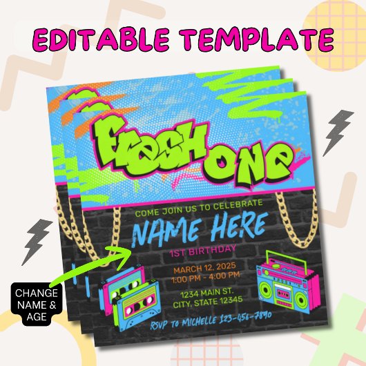 Fresh One 1歳の誕生日 | 90年代テーマの誕生日 招待状