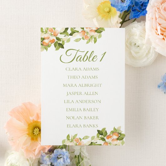 Fresh Orange Citrus Wedding Seating Chart Card テーブルナンバー