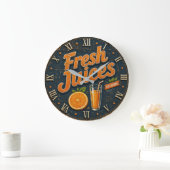Fresh Orange Juice Rustic Farmhouse Bar ラージ壁時計 (ホーム)