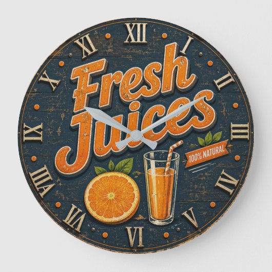 Fresh Orange Juice Rustic Farmhouse Bar ラージ壁時計 (正面)