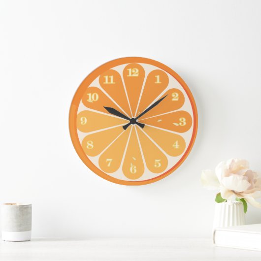 Fresh Orange Slice Round Wall Clock : Citrus Fruit ラージ壁時計 (ホーム)