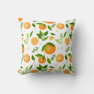 Fresh oranges with flowers and leaves クッション