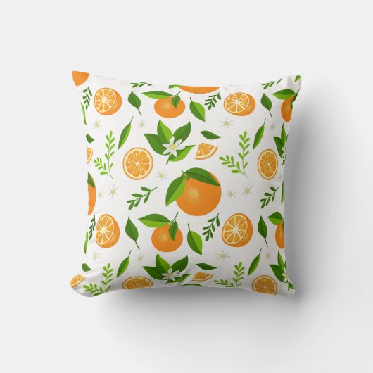 Fresh oranges with flowers and leaves クッション (正面)