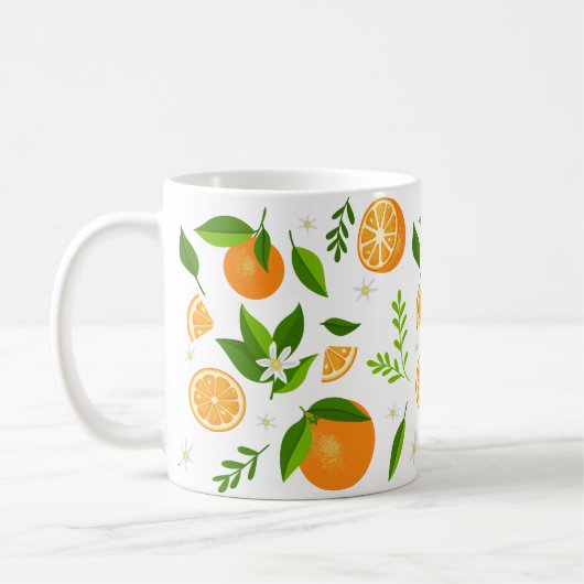 Fresh oranges with flowers and leaves コーヒーマグカップ (左)
