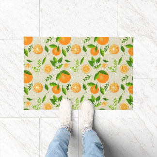 Fresh oranges with flowers and leaves ドアマット