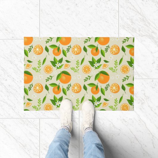 Fresh oranges with flowers and leaves ドアマット (室内)