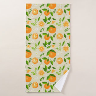 Fresh oranges with flowers and leaves バスタオル